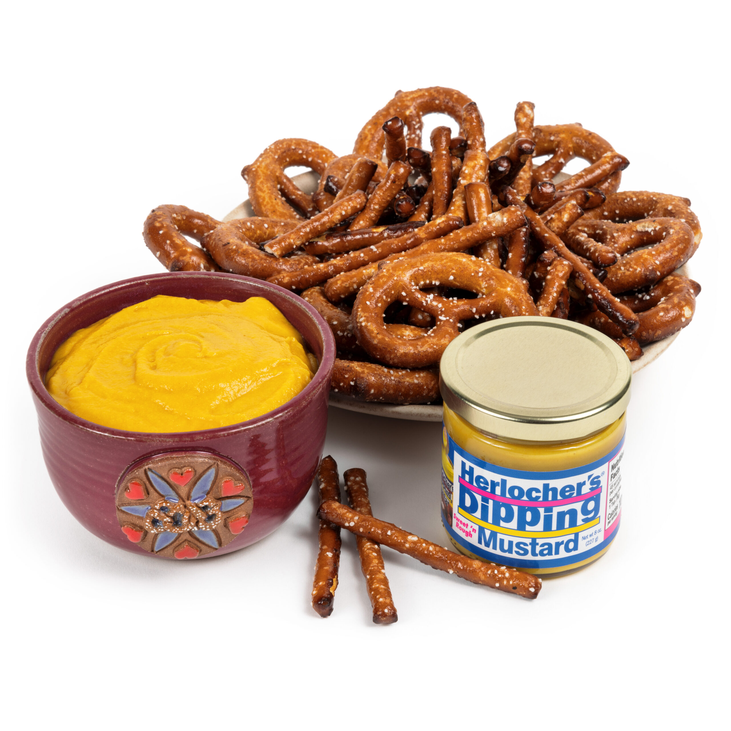 MudWorks Pottery Love Story Dipping Crock with Pretzels & Mustard